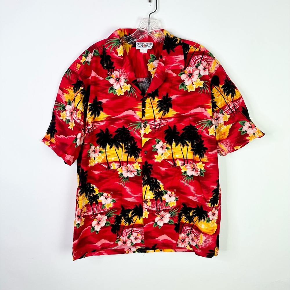 Vintage Pacific Legend Hawaiian Shirt Button Up Short Sleeve Red Large Floral